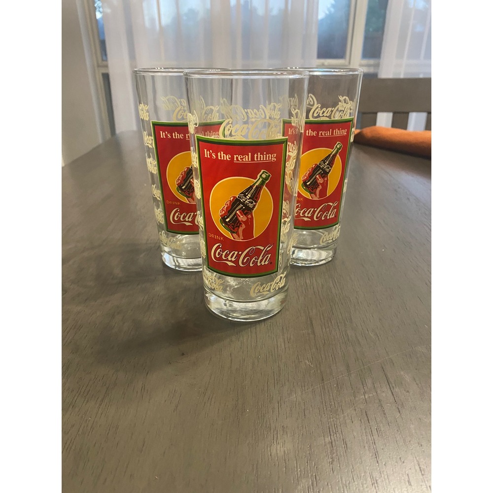 Vintage Coca-Cola Glasses Set of 3 Its The Real Thing Logo Tumblers 6.25 inch